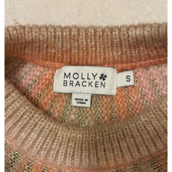 Molly Bracken Batwing Sleeve Space Dye Stripes Sweater Sz S Pink Orange Tan Gold - Picture 5 of 6